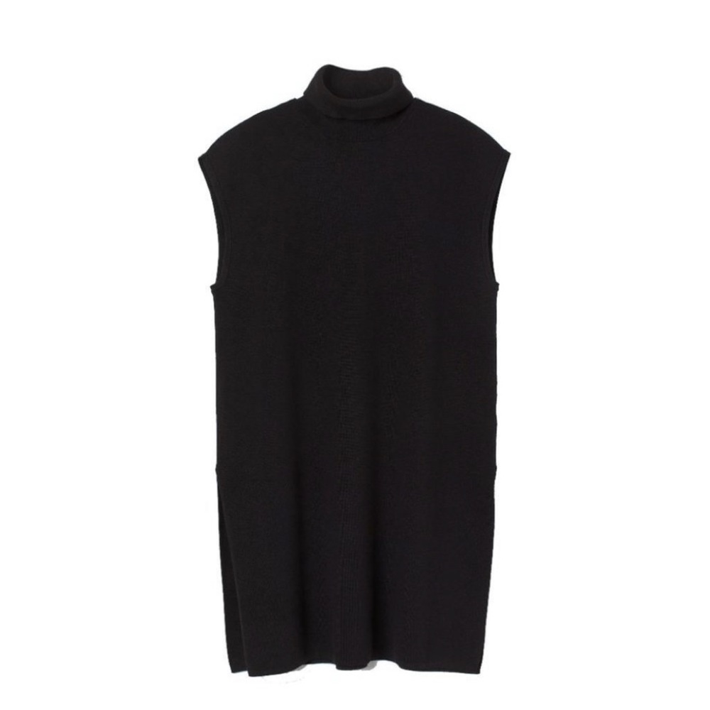 H&M Turtleneck Tunic Sleeveless Sweater Black Longlines Side Slits Size Small